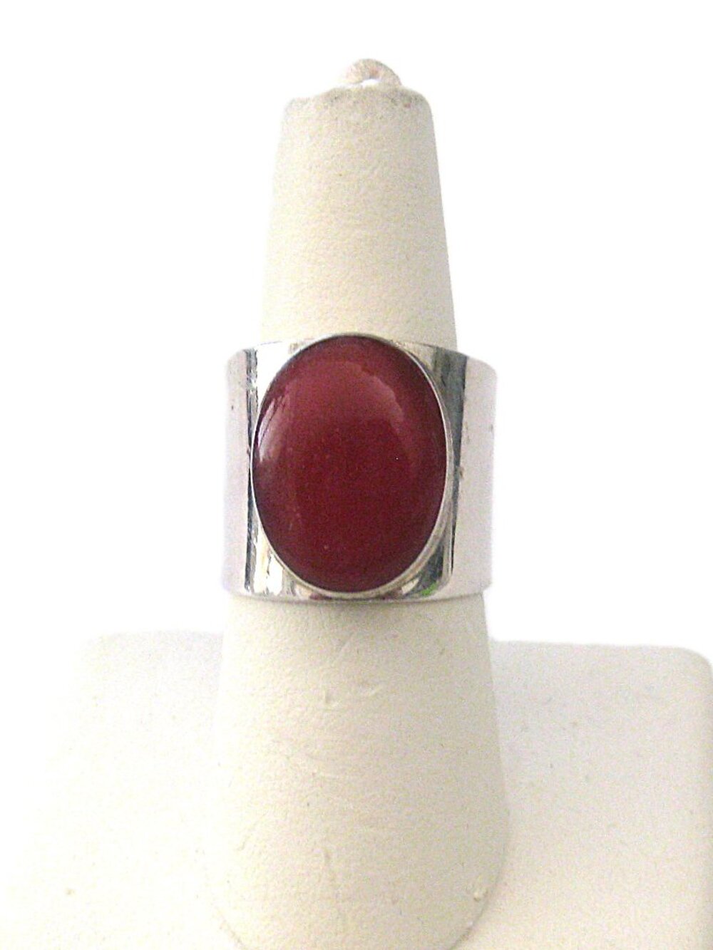 Red Carnelian Sterling Silver Wide Band Ring  Size  7